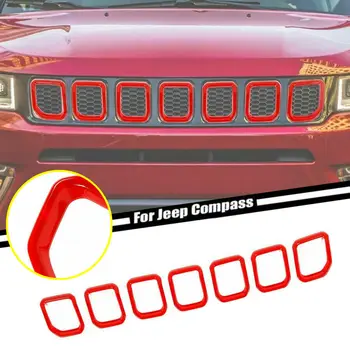 Nadaje się Do Jeep Compass 2022 ABS Czerwony Widok Przedni grill Pokrywa Wykończenie Wkładka Pierścień 7P
